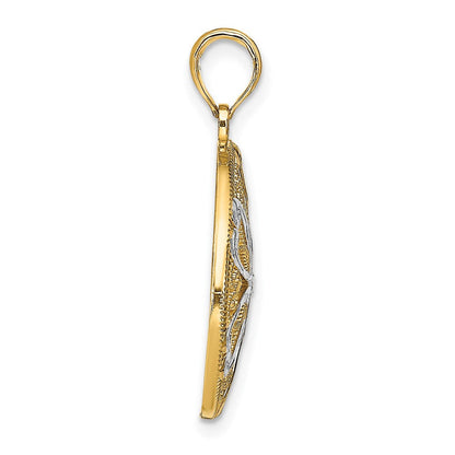 14K Gelb- und Rhodiumgold mit Rhodium Cut-Out-Filigran-Blumen- und Herzcharm
