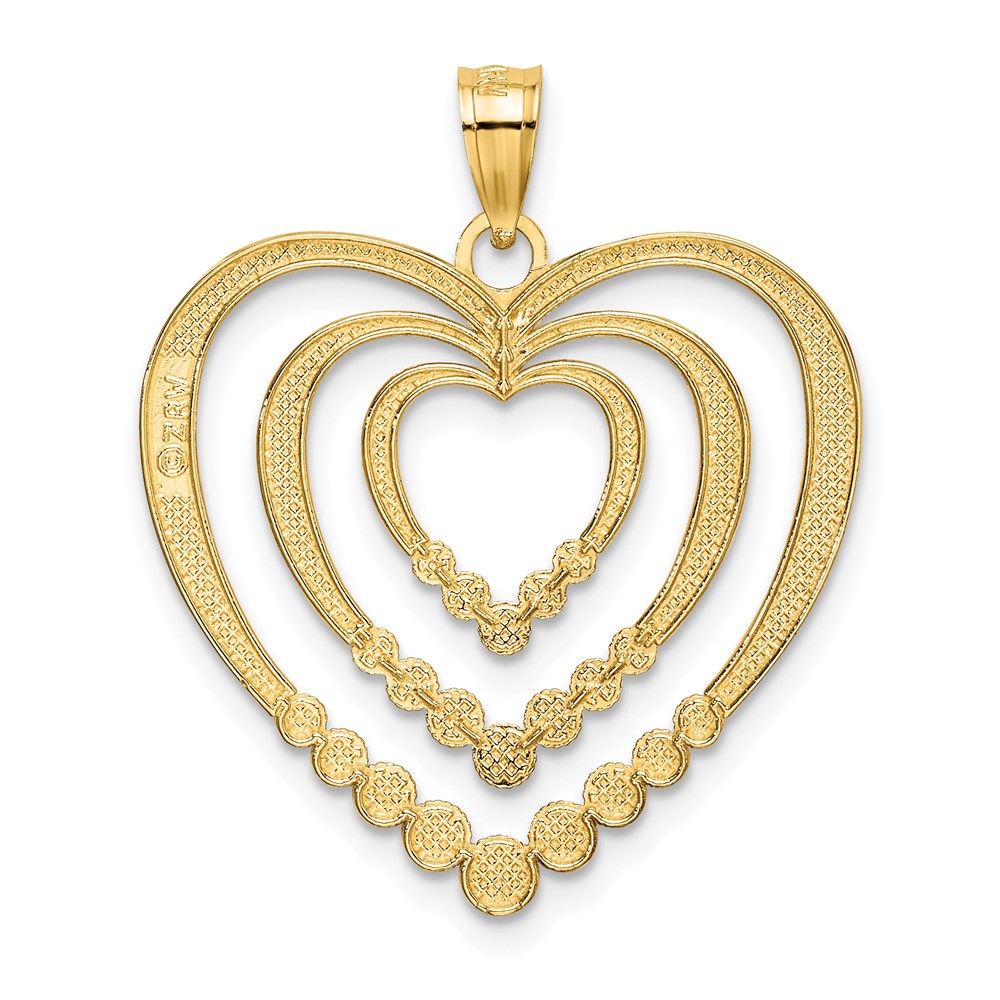 14K Gelbgold & Rhodiumgold mit Rhodium, diamantgeschliffen, poliert, 3-Herzen-Charm