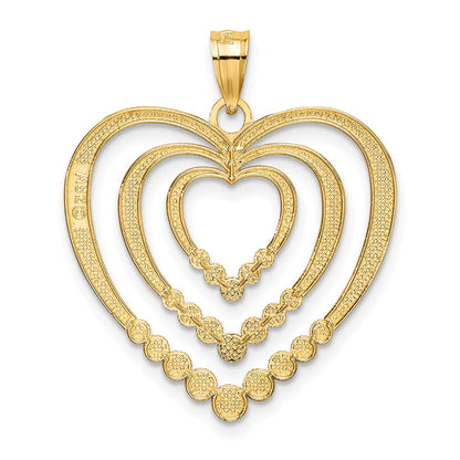 14K Gelbgold & Rhodiumgold mit Rhodium, diamantgeschliffen, poliert, 3-Herzen-Charm