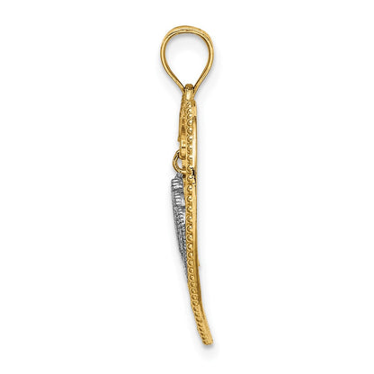 14K Gelb- und Rhodium-Gold & Weiß-Rhodium Herz mit Perlbesatz und baumelndem Kronen-Charm
