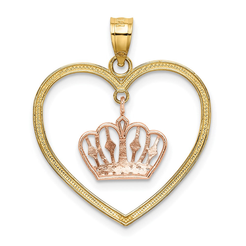 14K Gelb- und Rhodium-Gold & Weiß-Rhodium Herz mit Perlbesatz und baumelndem Kronen-Charm