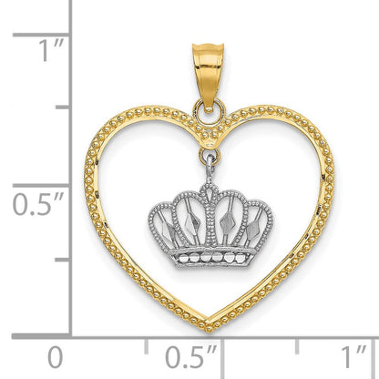 14K Gelb- und Rhodium-Gold & Weiß-Rhodium Herz mit Perlbesatz und baumelndem Kronen-Charm