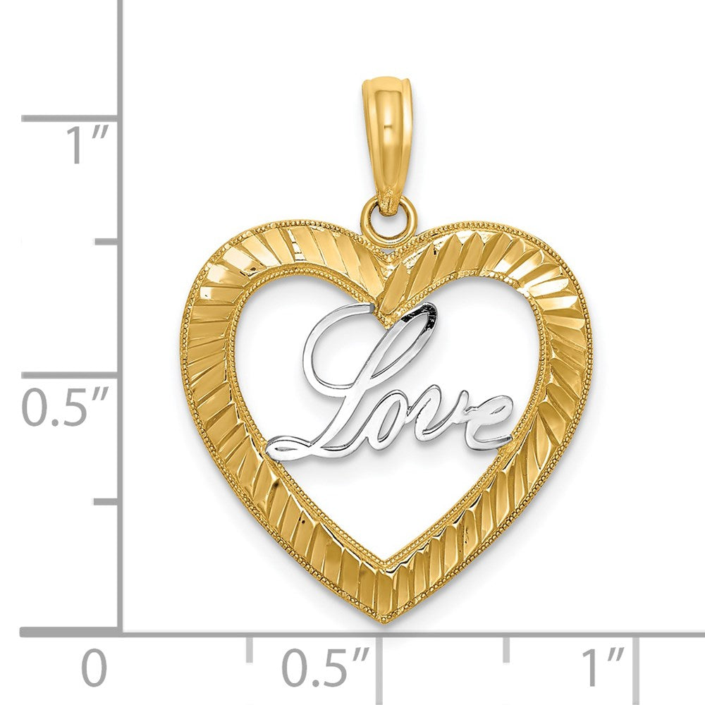 14K Gelb & Rhodium und Diamantiert Liebe Herz Anhänger