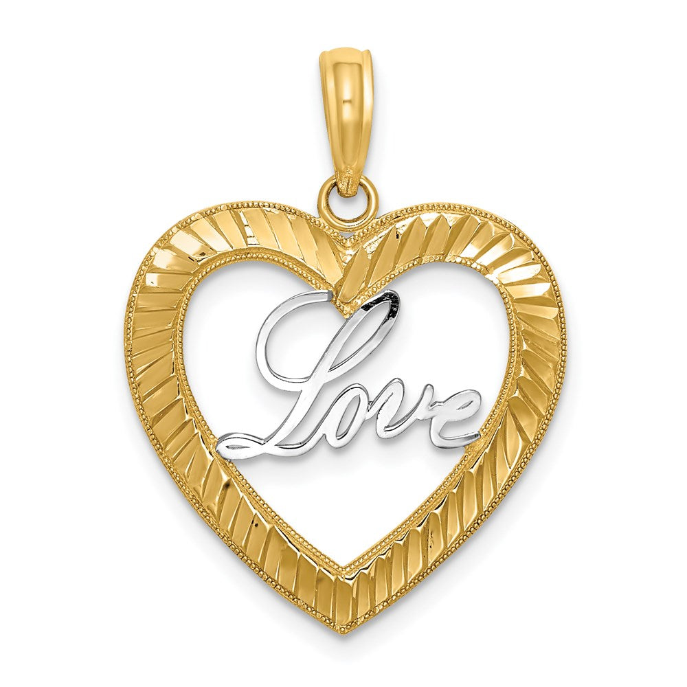 14K Gelb & Rhodium und Diamantiert Liebe Herz Anhänger