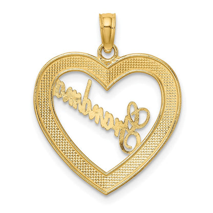 14K Gelb & Rhodium mit Weiß Diamantiert Herz Oma Charm