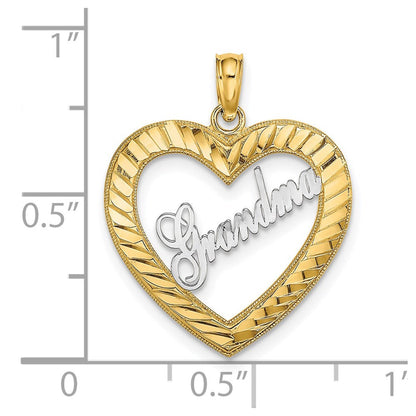 14K Gelb & Rhodium mit Weiß Diamantiert Herz Oma Charm