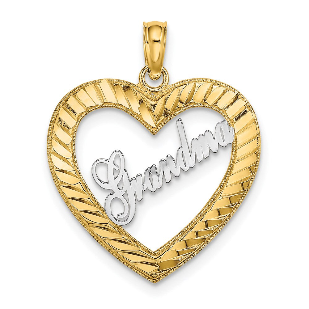 14K Gelb & Rhodium mit Weiß Diamantiert Herz Oma Charm