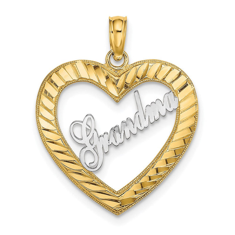 14K Gelb & Rhodium mit Weiß Diamantiert Herz Oma Charm