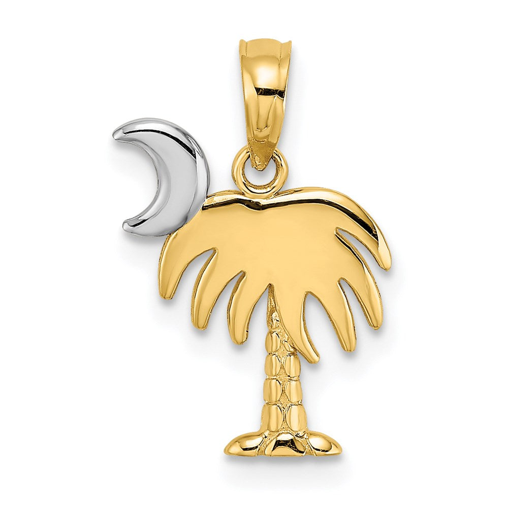 14K Gelb & Rhodium mit Charleston Palme Baum Charm