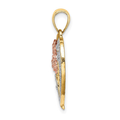 14K Bicolor-Gold Herz-Blumen-Charm mit Weißrhodium