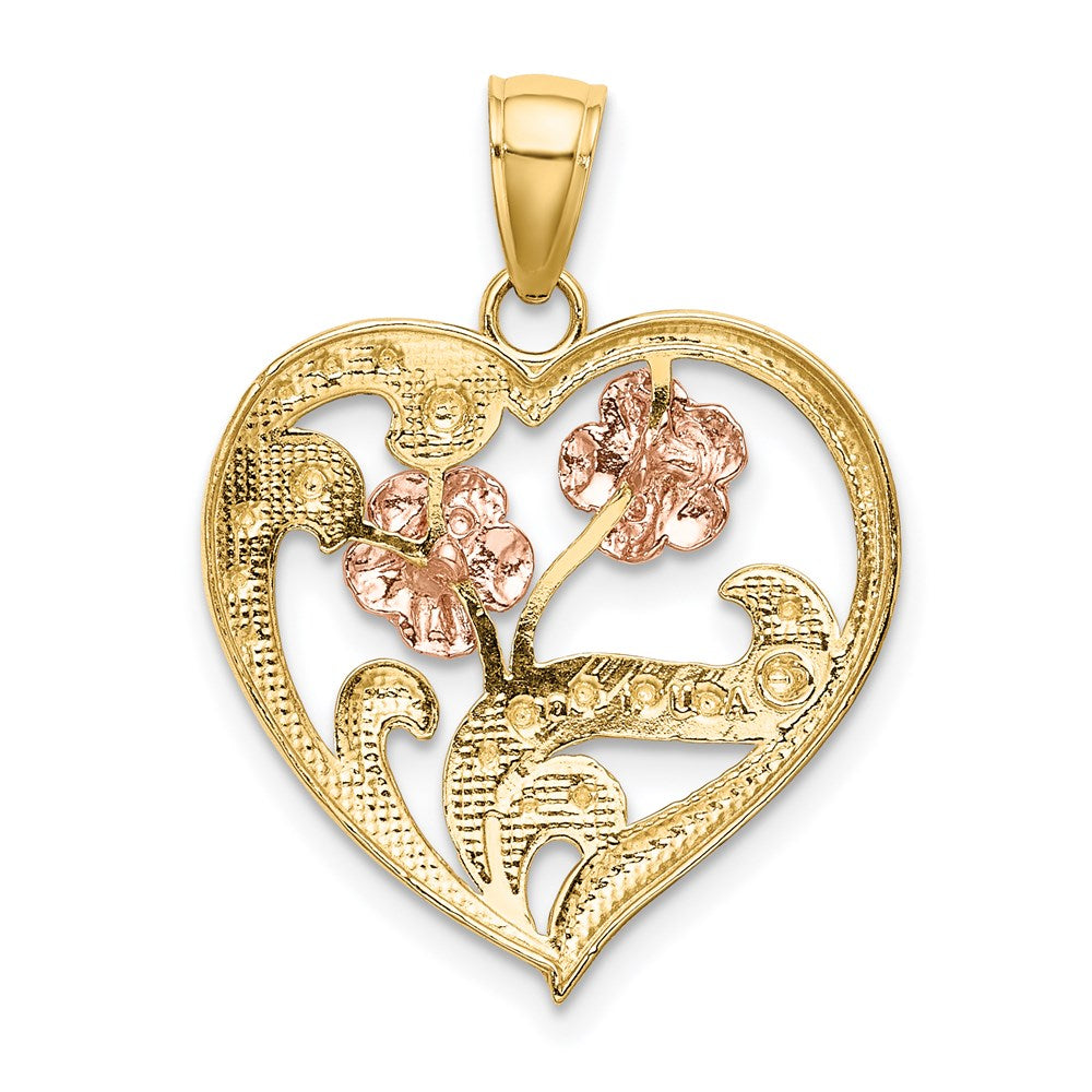 14K Bicolor-Gold Herz-Blumen-Charm mit Weißrhodium