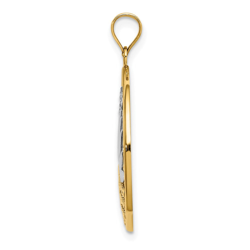 14K Gelb- und Rhodium-Gold/Rhodium Sonnenuntergang-und-Wasser-im-Kreis-Charm