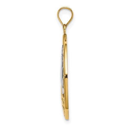 14K Gelb- und Rhodium-Gold/Rhodium Sonnenuntergang-und-Wasser-im-Kreis-Charm