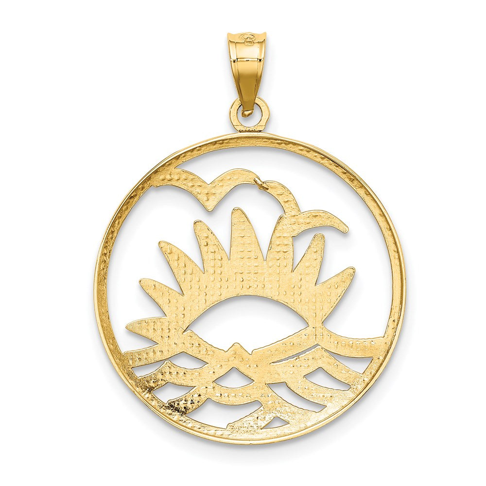 14K Gelb- und Rhodium-Gold/Rhodium Sonnenuntergang-und-Wasser-im-Kreis-Charm