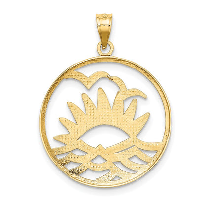 14K Gelb- und Rhodium-Gold/Rhodium Sonnenuntergang-und-Wasser-im-Kreis-Charm