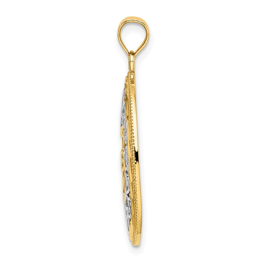 14 Karat Gelb- und Rhodiumgold mit Rhodium, LOVE Filigran-Akzent, ovaler Charm