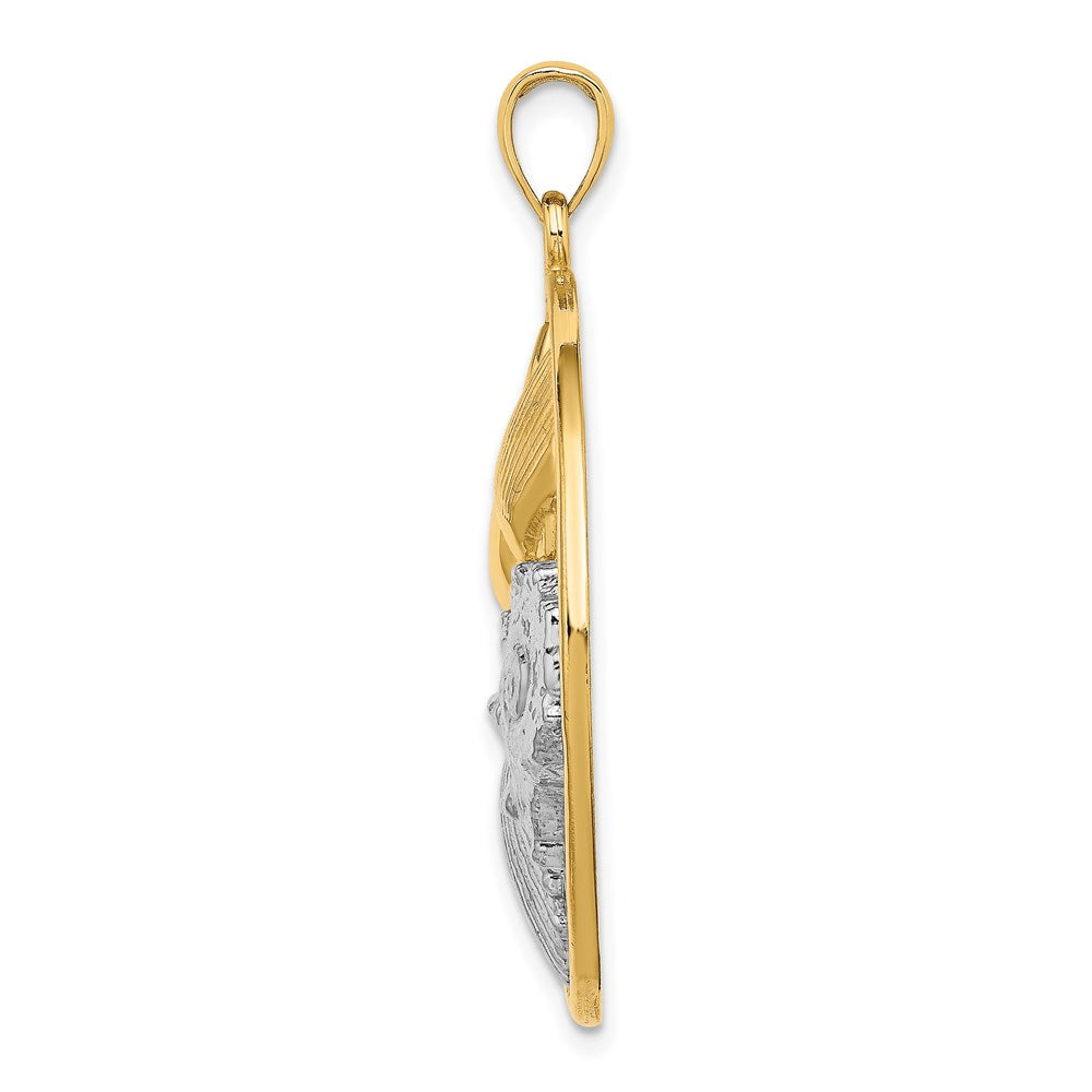 14K Gelb- und Rhodiumgold Charm mit Rhodium-Muschelcluster im Kreis