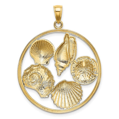 14K Gelb- und Rhodiumgold Charm mit Rhodium-Muschelcluster im Kreis