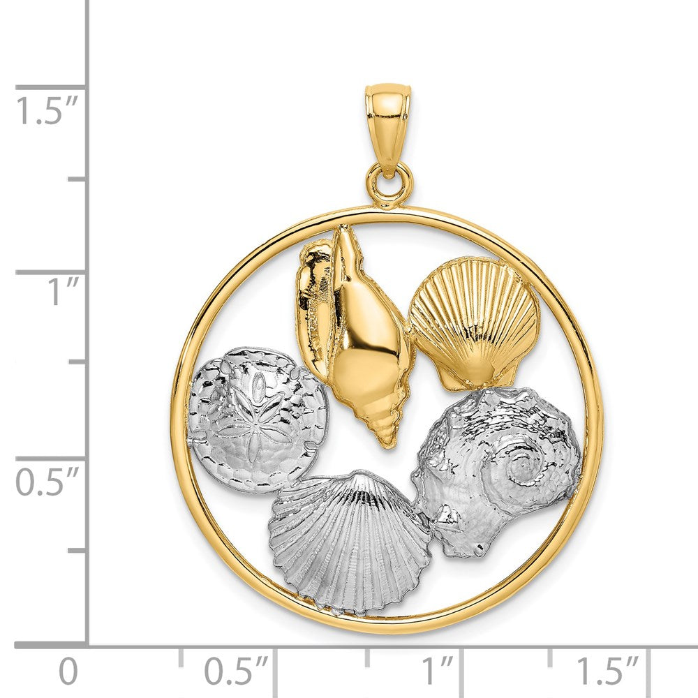14K Gelb- und Rhodiumgold Charm mit Rhodium-Muschelcluster im Kreis