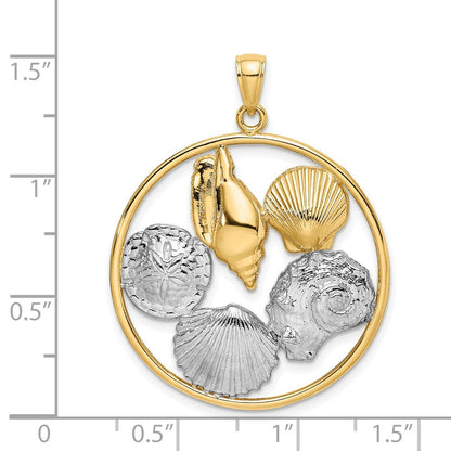 14K Gelb- und Rhodiumgold Charm mit Rhodium-Muschelcluster im Kreis