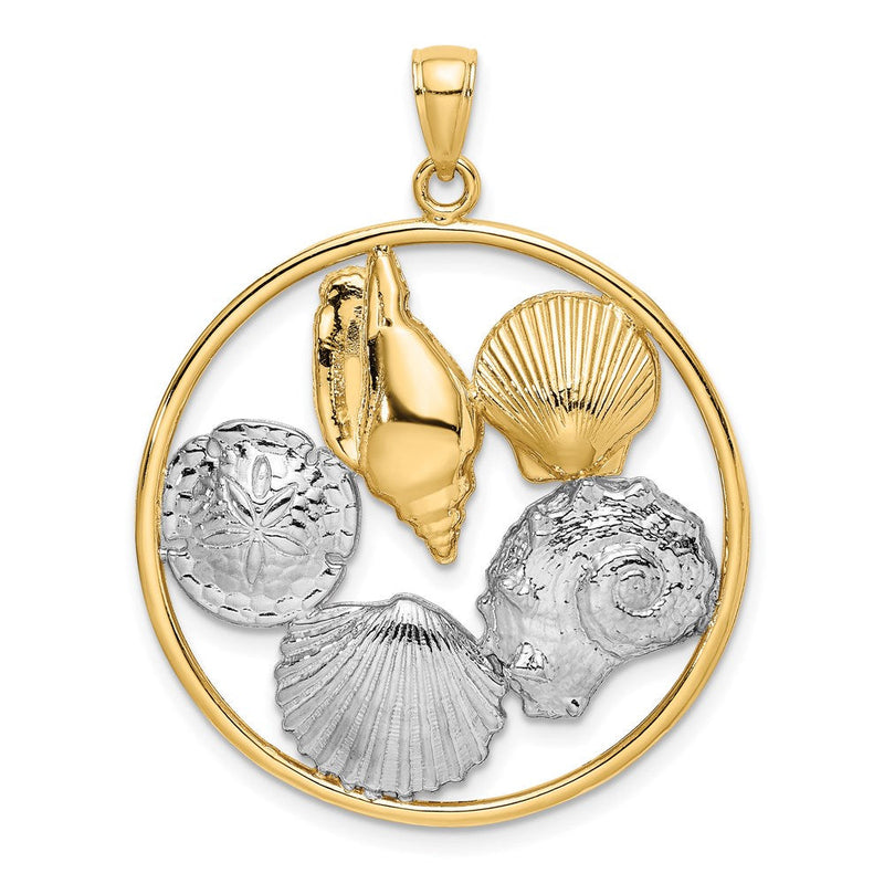 14K Gelb- und Rhodiumgold Charm mit Rhodium-Muschelcluster im Kreis