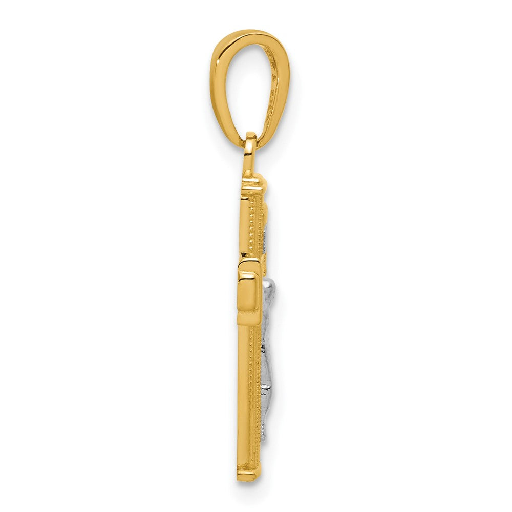 14K Gelb & Rhodium mit Poliert Block Inri Kruzifix Charm
