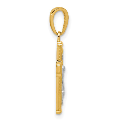 14K Gelb & Rhodium mit Poliert Block Inri Kruzifix Charm