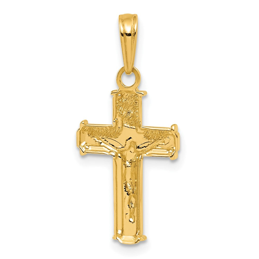 14K Gelb & Rhodium mit Poliert Block Inri Kruzifix Charm