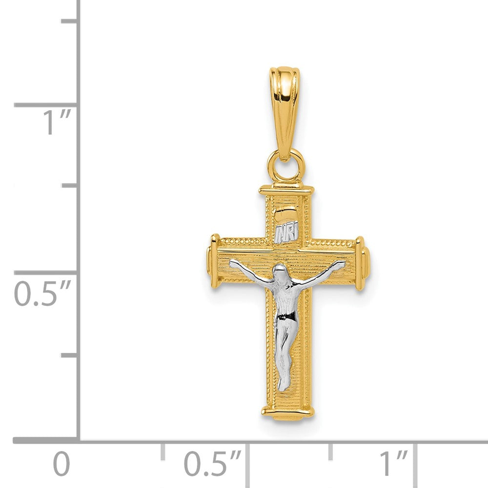 14K Gelb & Rhodium mit Poliert Block Inri Kruzifix Charm