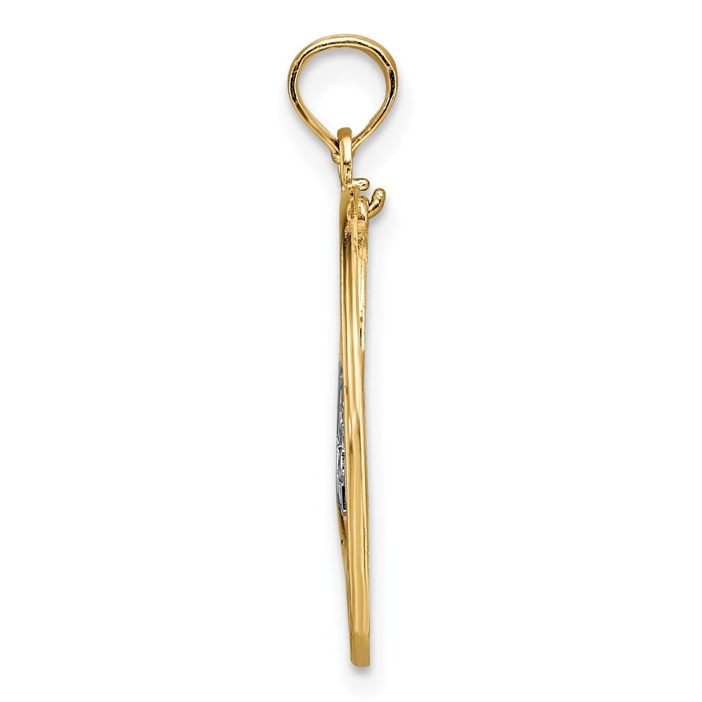 14K Gelb & Rhodium mit Rhodium Leben Liebe Lachen Herz Dangling in Kreis Charm