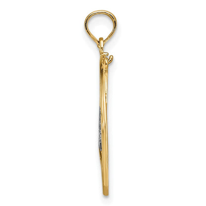 14K Gelb & Rhodium mit Rhodium Leben Liebe Lachen Herz Dangling in Kreis Charm