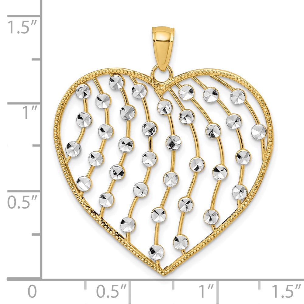 14 Karat Gelb- und Rhodiumgold mit Weißrhodium diamantgeschliffener großer Herz-Anhänger