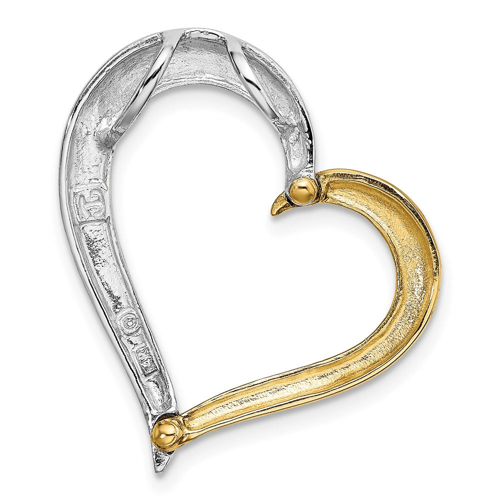 14K Bicolor Strukturiert & Poliert Herz Kette Anhänger Charm