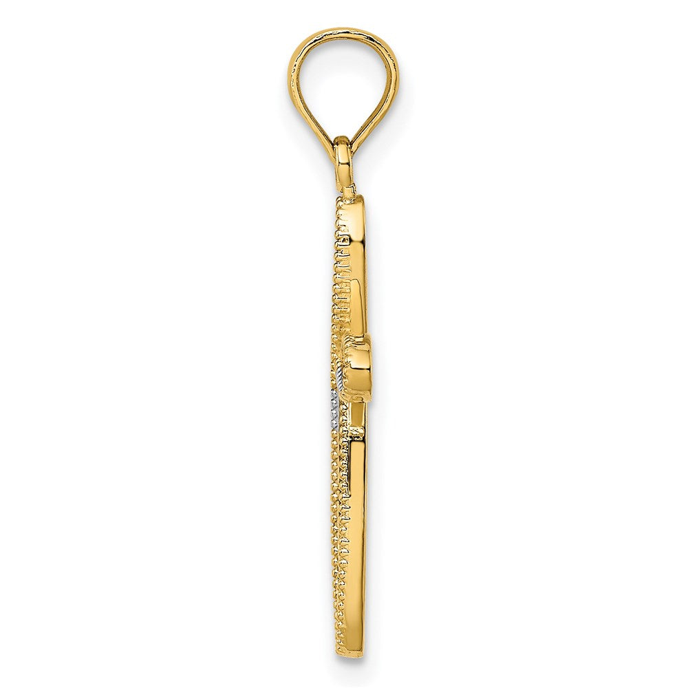 14K Gelb & Rhodium mit Filigran und Milgrain Kreuz Charm