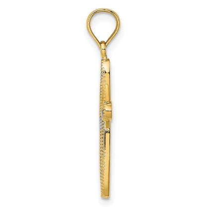 14K Gelb & Rhodium mit Filigran und Milgrain Kreuz Charm