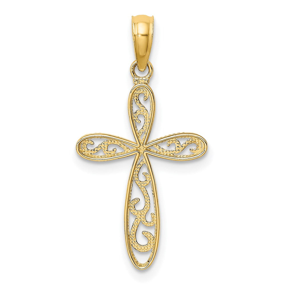 14K Gelb & Rhodium mit Filigran und Milgrain Kreuz Charm