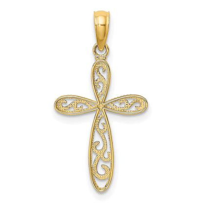 14K Gelb & Rhodium mit Filigran und Milgrain Kreuz Charm