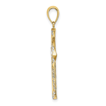 14 Karat Gelb- und Rhodiumgold mit Rhodium und diamantiertem, wendbarem Kreuz-Charm