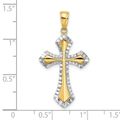 14 Karat Gelb- und Rhodiumgold mit Rhodium und diamantiertem, wendbarem Kreuz-Charm