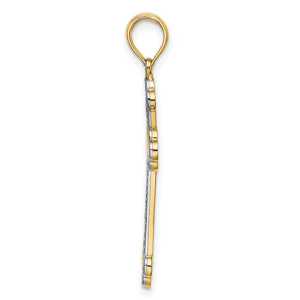 14K Gelb- und Rhodiumgold Wende-Kreuzcharm mit Rhodium und Diamantschliff