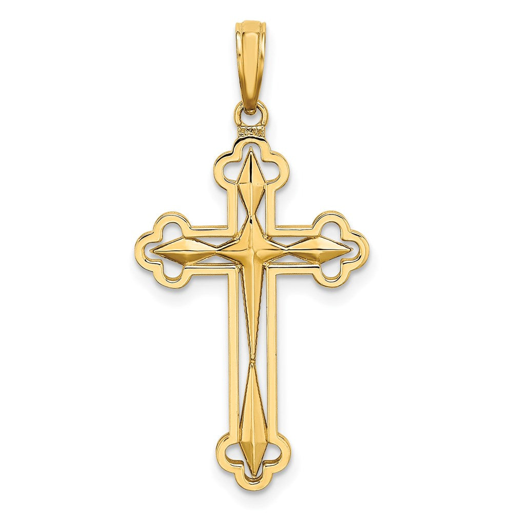 14K Gelb- und Rhodiumgold Wende-Kreuzcharm mit Rhodium und Diamantschliff