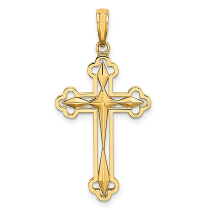 14K Gelb- und Rhodiumgold Wende-Kreuzcharm mit Rhodium und Diamantschliff