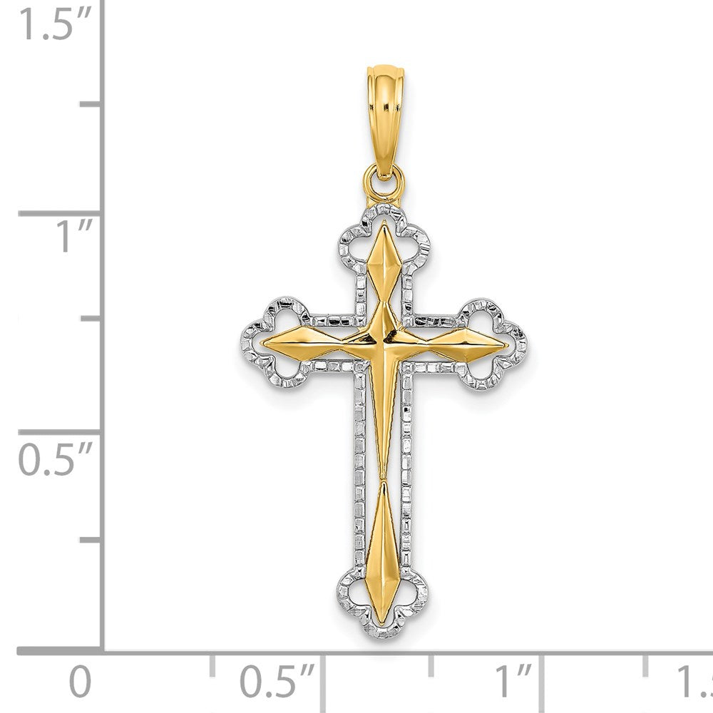 14K Gelb- und Rhodiumgold Wende-Kreuzcharm mit Rhodium und Diamantschliff