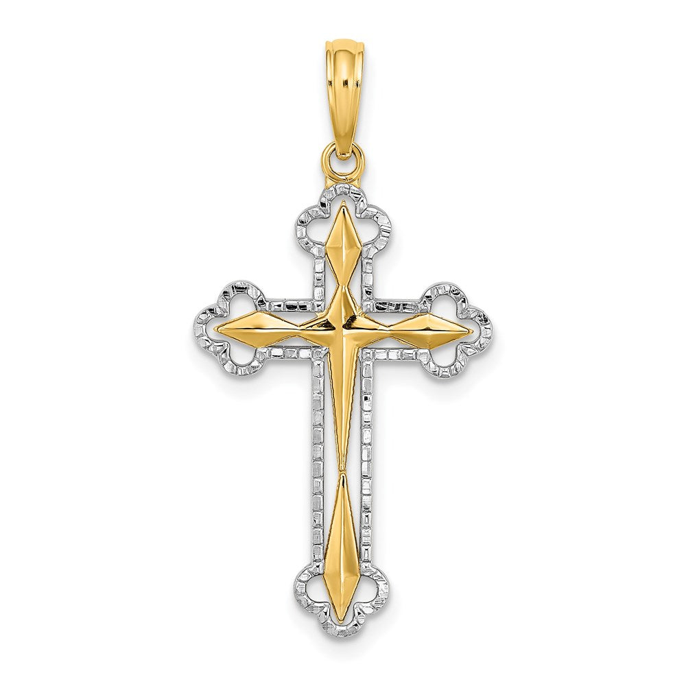 14K Gelb- und Rhodiumgold Wende-Kreuzcharm mit Rhodium und Diamantschliff
