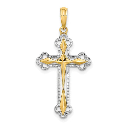 14K Gelb- und Rhodiumgold Wende-Kreuzcharm mit Rhodium und Diamantschliff