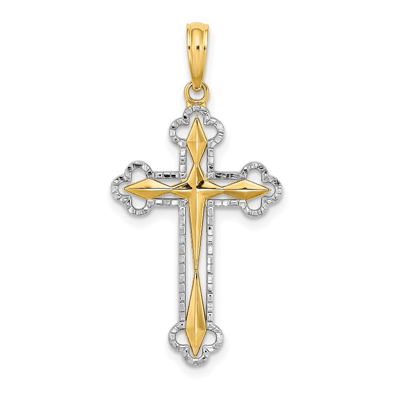 14K Gelb- und Rhodiumgold Wende-Kreuzcharm mit Rhodium und Diamantschliff