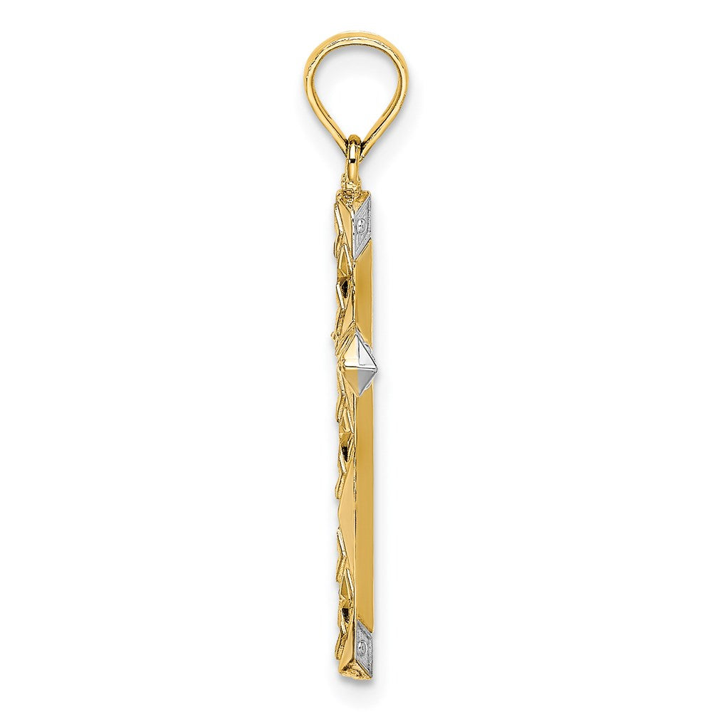 14K Gelb & Rhodium mit Diamantiert Wendbar Kreuz Charm