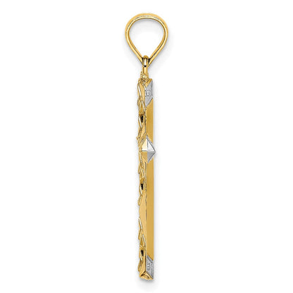 14K Gelb & Rhodium mit Diamantiert Wendbar Kreuz Charm