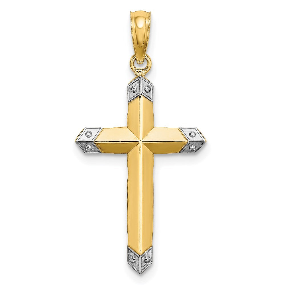 14K Gelb & Rhodium mit Diamantiert Wendbar Kreuz Charm