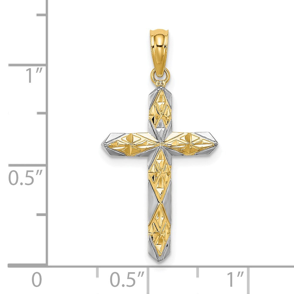 14K Gelb & Rhodium mit Diamantiert Wendbar Kreuz Charm